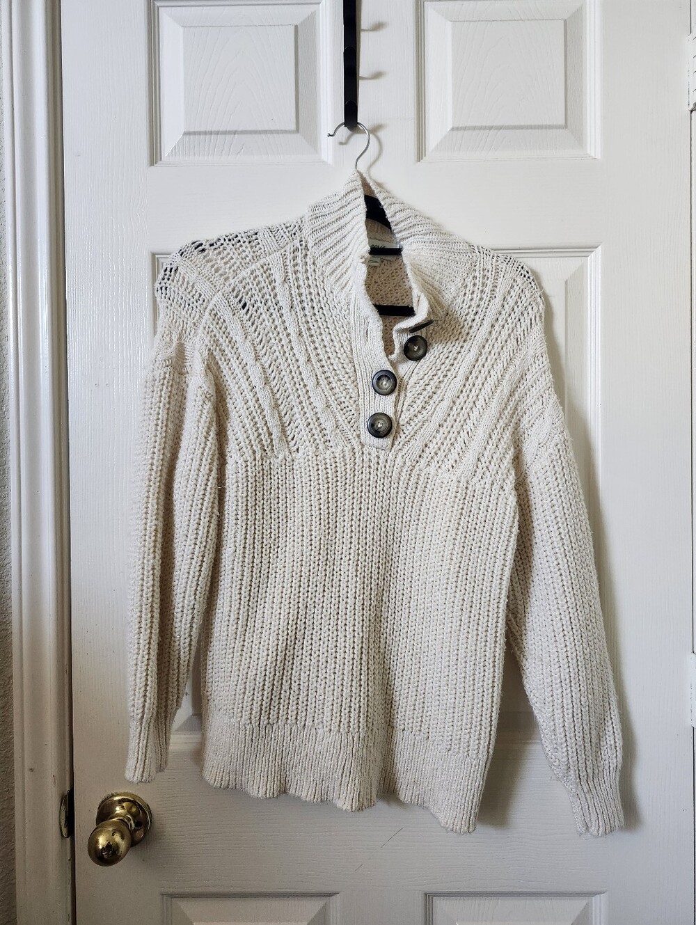 Aerie Cream Button Neck Oversized Sweater S